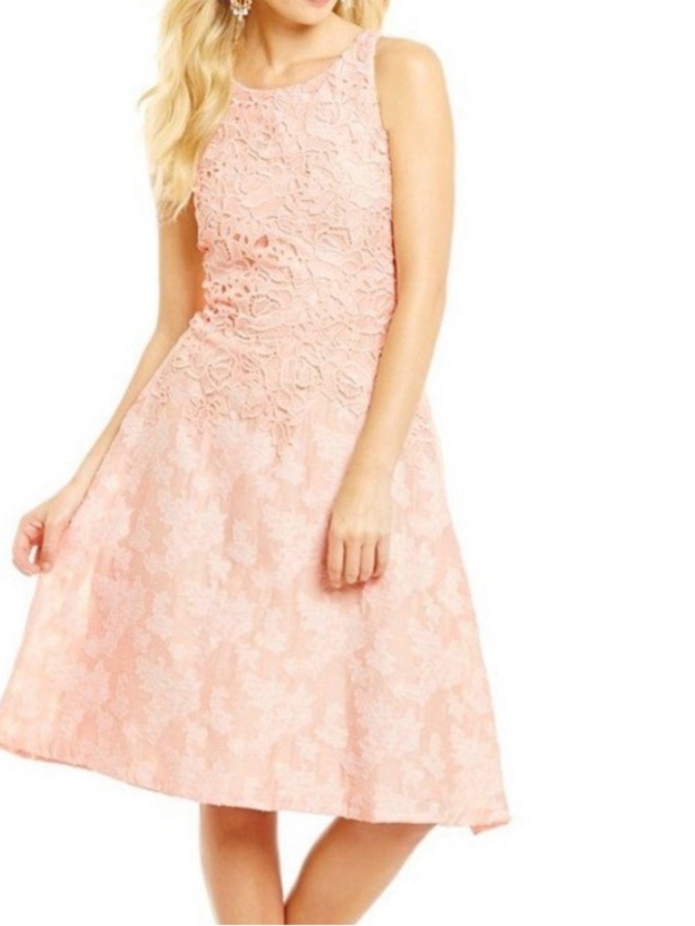 Katherine Kelly Sleeveless Pink Lace Midi Dress with Floral Overlay NWT